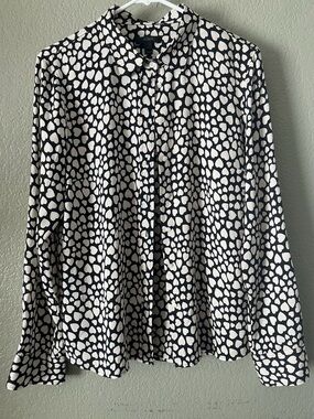 J. Crew Black and White Heart-Print Button-Down Shirt